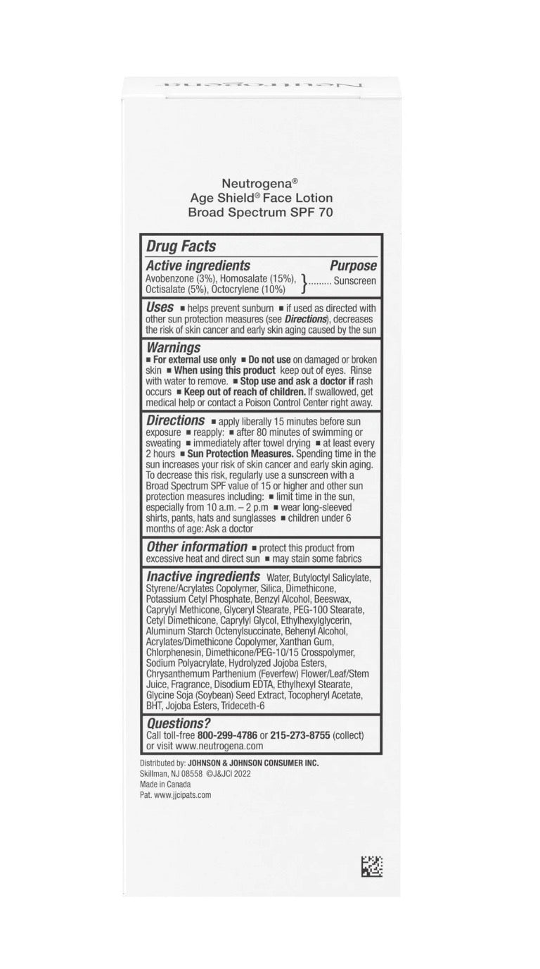Neutrogena Age Shield Protector Solar Facial sin Aceite, Bloqueador Solar SPF 70, 3 fl oz